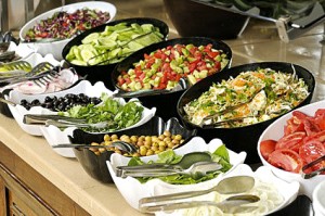 Buffet style food in trays